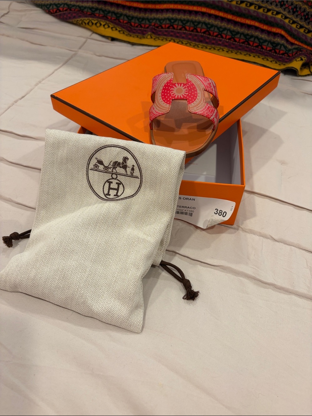 Hermes Pink & Tan Oran Slide